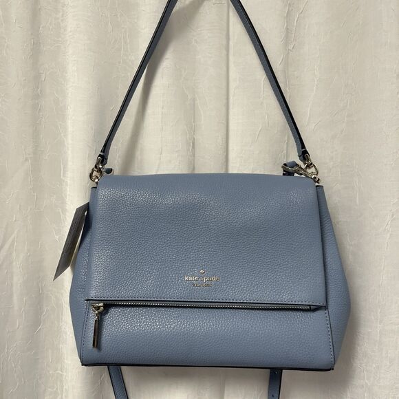 Kate Spade Leila Medium Zip Crossbody Pebble Leather Muted Blue - Picture 6 of 14
